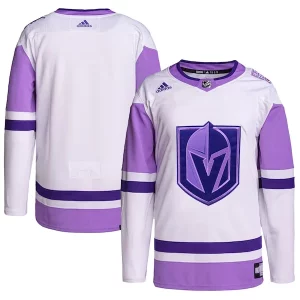 Exceptional Vegas Golden Knights adidas Hockey Fights Cancer Primegreen Authentic Blank Practice Jersey   White/Purple